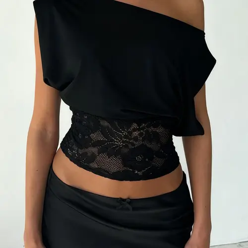 Women's Elegant Chic Fashion Lace Patchwork Asymmetric Sleeveless Top, Slim-Fitting Plain Design, Perfect for Casual and Stylish, Asymmetrical, Womenswear, Asymmetrical Hem Cami
