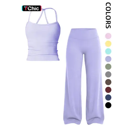 Women's Sportswear Two-Piece Set High-Waisted Straight-Leg Pants Yoga Quick-Dry Tight-Fit Fitness Casual Sports Wear, Outdoor Stretchy Sportswear Gym Yoga Activewear