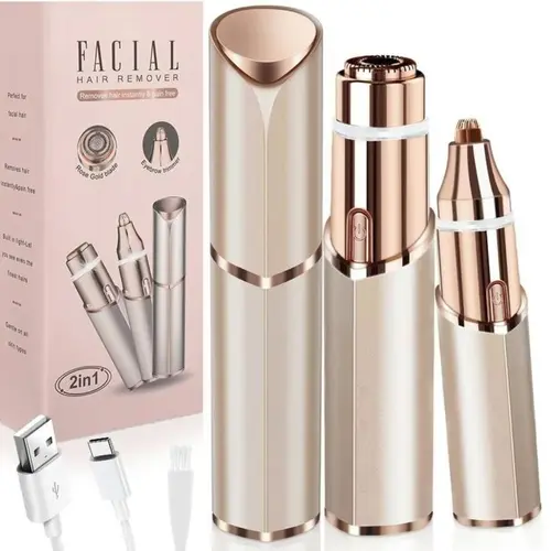 Women's 2in1 Eyebrow+Face Hair Remover - Compact Face Shaver, Cordless Portable Device, Rechargeable Machine, Comfortable Electric Trimmer for Lips, Body
