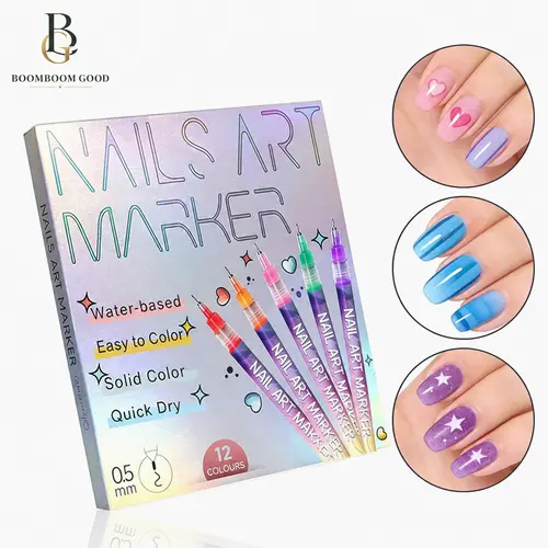 12-Color Nail Art Marker Set – Quick-Drying Acrylic Pens for DIY Manicures & Easy 3D Designs, Ideal for Beginners Nail Art Kit