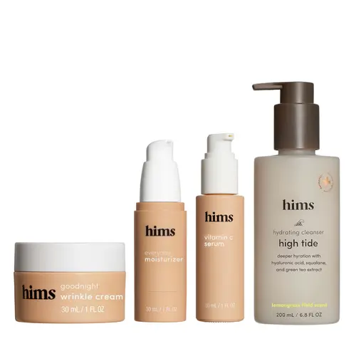 Hims Virtual Skincare Bundle - Gentle Shea High Tide Cleanser, Hyaluronic Vitamin C Serum, Goodnight Wrinkle Cream, Hydrating Everyday Moisturizer for Long-Lasting Moisture