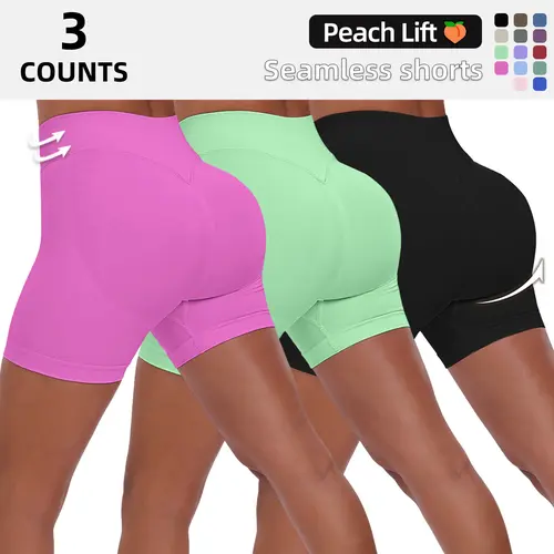 Women's High-Waisted BBL Biker Shorts 3-Pack - Basic Minimalist Above Knee Bottoms for Athletic Fitness, Everyday Wear