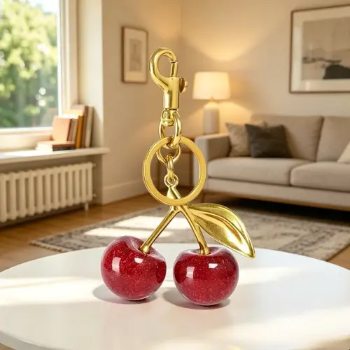 Sparkly Cherry Fruit Charm Bag Charm Keychain - Women's Allmatch Style Trendy Bag Accessory, Keychains for Women, Restocked Everyday Wear Purse Accessory Birthday Gift