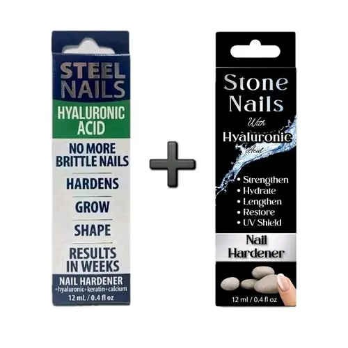(Duo Pack) Sohochic Steel & Stone Nail Hardener with Hyaluronic Acid - Nail Care Manicure Treatment to Strengthen, Smooth, Moisturize, Protect, Visible Results in Weeks, Polish-Compatible