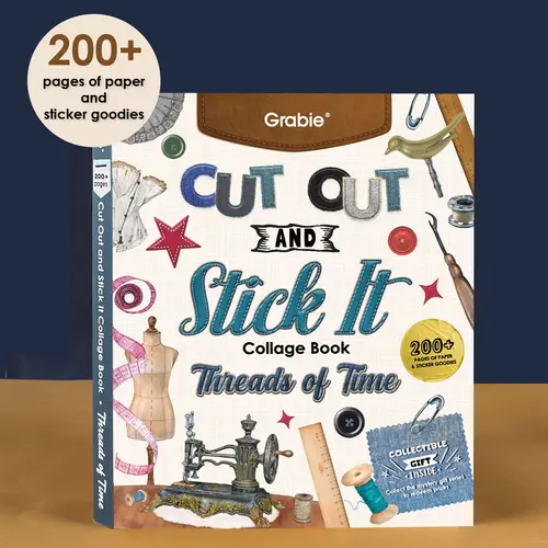 Grabie 200+ Pages Threads of Time Collage Activity Book, Vintage Scrapbook, Die-Cut Stickers, Craft Paper, Double-Sided Smooth Writing Paper, Pre-Print Cut Outs for Journaling, Handmade Cards (DealsForYouDays), Scrapbook Materials, Card Making Supplies, C