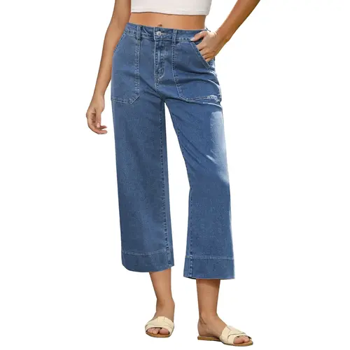 GRAPENT Women's Sculpting High-Waisted Cropped Pants, Stretchy Straight Leg Cotton Blend with Pockets for Summer, Cropped Jeans, Sculpting Jeans, Capri Pants, Denim Jeans,clothes for back to school,first day of school outfits