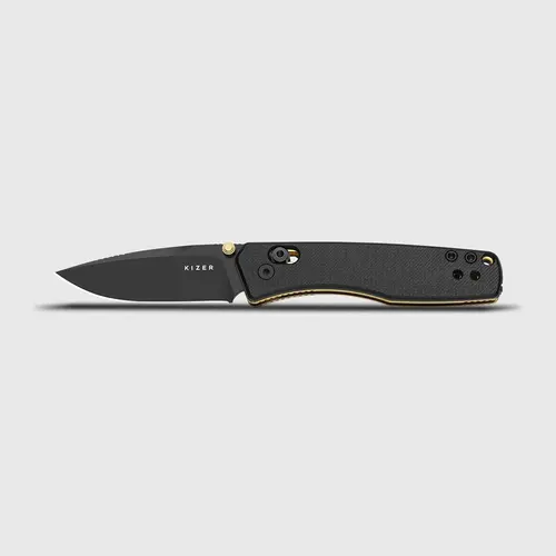 Kizer Aegis Black Micarta Handle Black PVD Coating D2 Tool Steel V3774T1