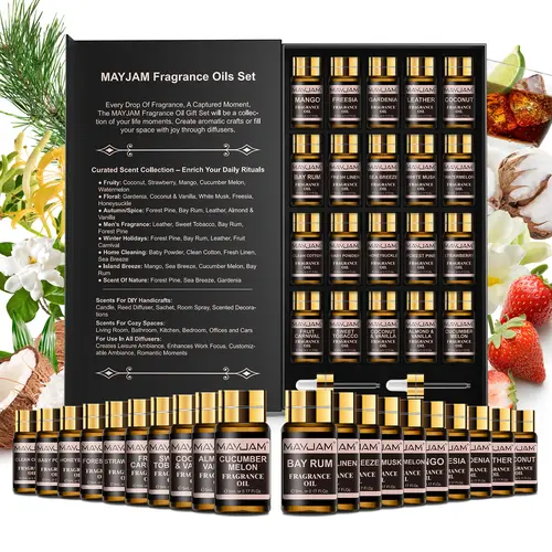 MAYJAM 20x5ml Long-Lasting Scented Oils Set - Floral, Fruit, Coconut, Vanilla Aromatic Refill for Diffusers, Soap Making, Carnival Gifting
