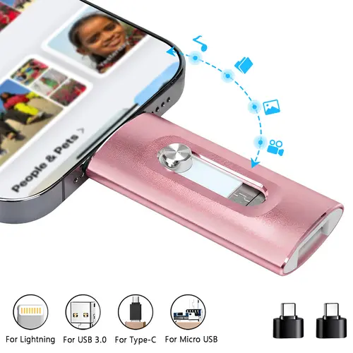 3 in 1 Flash Drive (App Required) - High Speed USB 3.0 Memory Stick with Free Type-C Adapter for iPhone/iPad/Android/PC, OTG Flash Pen Drive for Photos & Videos Backup