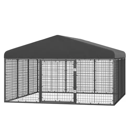 PETONY Large Escape-Proof Wire Mesh Steel Frame Dog Kennel - Heavy-Duty Enclosure, Double Safety Locks, Roofed Design, Secure Containment for Outdoor Use