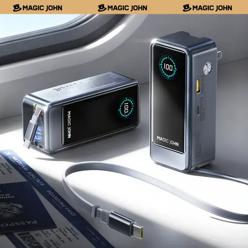 MAGIC JOHN Power Bank for Phones & Laptops, 15,000 mAh High-Capacity Portable Charger, USB-C Output, Built-in 2.3ft Retractable Cable, Airline-Approved, Compatible with iPhone 17/16 Series, MacBook, Samsung & More summerwins