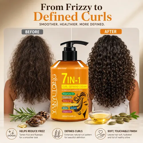 YANYUTONG 7-in-1 Haircare Curl Cream Moisturizer - Hydrating Nourishing Formula, Defines Natural Curls, Reduces Frizz, Softens Dry Hair, Enhances Shine & Elasticity, Easy Styling for Adults