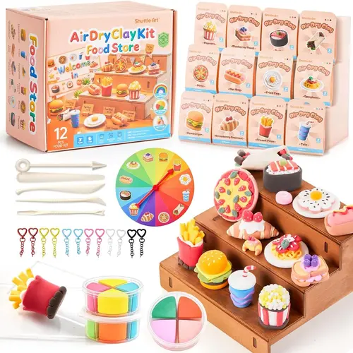 Shuttle Art Air Dry Modeling Clay Kit - Cake/Food/Zoo Series, 30+ PCS with Sculpting Tools & Tutorials, Safe Non-Sticky Educational Craft Gift for 8–10 Years Girls & Boys, Cake Time Ideas Included,back to school,back to school haul