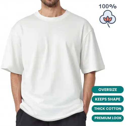 ROUWELL Men's Heavyweight Cotton Oversized Shortleeve Loose-Fitting T-Shirt - 100% Cotton Plain Streetwear Top with Reinforced Round Neck, Shape-Retaining Commute-Ready Casual Tee, Camisas Para Hombres #BacktoSchool