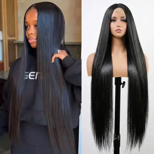 Lush Haute 【Special Offer】Long Straight Black Wigs for Women Glueless Synthetic Wig Middle Part 32 Inch