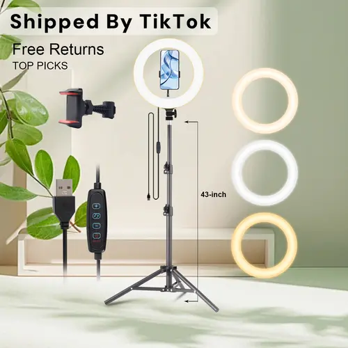 Adjustable 43" Tripod - 10" video lighting, Full Coverage - Suitable For Photography, Makeup, Group Selfies, Meetings, Live Streaming Ring Light, With Flexible Phone Holder And Expandable Phone Stand, Suitable For Selfies And Video Recording#moodlighting