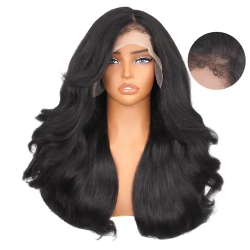 Lush Haute 4C Edges Kinky Wavy Synthetic Hair Wig 13x6 HD Lace Front Wigs With Curly Edges Baby Hair For Women 24inch