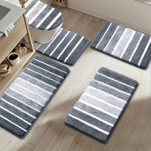 LOKHOM 5-Piece Modern Geometric Square Bathroom Decor Set - Soft, Plush Shag Feels Soothing, 0.78" Thick Non-Slip Microfiber Water Absorbent Mat, 20x48in, 20x24in, 19x21in Sizes, Cold Machine Washable, Quick Dry for Bathroom Floors, Multiple