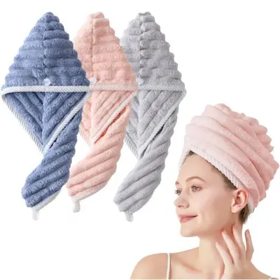 Microfiber Ultra Absorbent Hair Towel Set 3/6 Pcs Family Value Pack Anti-Frizz No-Slip Snap Closure Quick Dry for All Hair Types Long & Short Microfibre