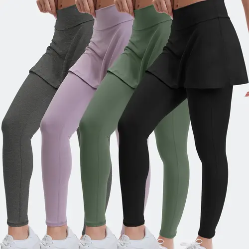 4-Piece Women's Dual-Use Skirt Legging Set Sweatpants High-Waisted Athletic Leggings Versatile Comfortable Activewear for Fitness Yoga Pilates Tennis Badminton Secure Fit Dual-Use Design Athleisure Style summerwins,travel essentials,camping essentials