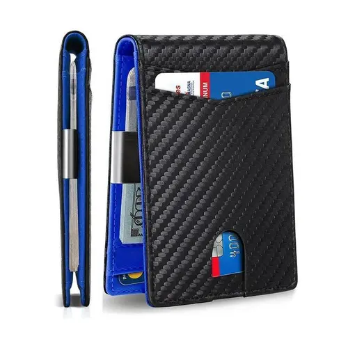 Men’s Slim Carbon Fiber Pattern Bifold Wallet with Money Clip - RFID Blocking Credit Card Holder, Minimalist Thin Multi-Slot Men’s Accessories for Daily Use & Travel