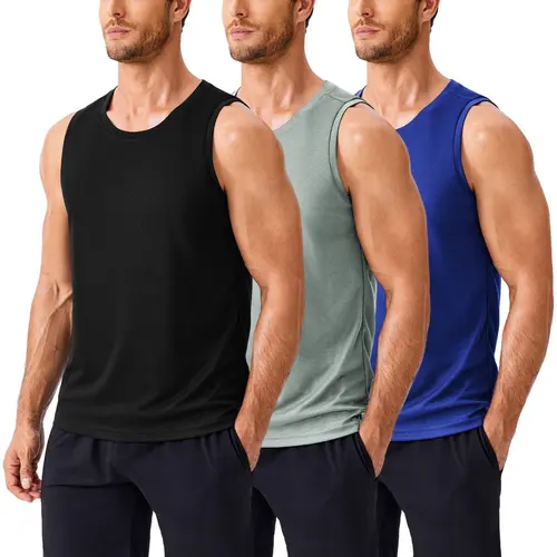 PINSPARK Men's 3 Pack Tank Tops Workout Sleeveless Muscle Shirts Quick Dry Gym Bodybuilding Fitness Shirts for Men summerwins,travel essentials,camping essentials sohochic