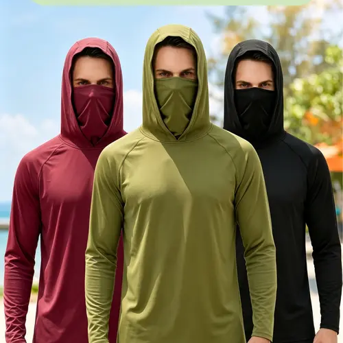 3-Piece Set  Men's Hooded Sun Protection Sweatshirt, Ideal for Fishing, Cycling, and Hiking, Full Coverage,summerwins summerwins,travel essentials,camping essentials