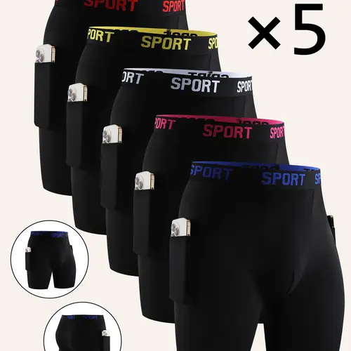 Todetana 5-piece Men's Letter Tape Pocket Boxer Brief Quick Drying Breathable Comfortable Compression Underwear for Men Casual Underwear for All Seasons