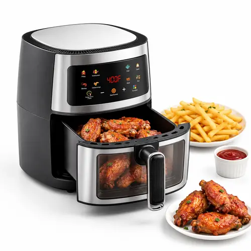 5.8QT Digital Countertop Air Fryer - Kitchen Appliances, Family Size with Visible Window, 1-Touch Presets, Easy to Use, Easy Clean Nonstick Basket for Fryer Fries