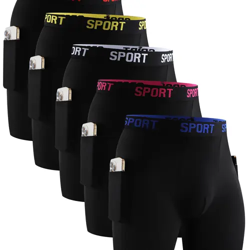 5-piece Set Of Men'S Underwear with Pockets - Breathable, Elastic, Quick Drying, Elastic Waistband, Sports And Leisure, Running And Fitness Boxer Underwear - Soft And Lightweight, Best Gift for Son & Husband
