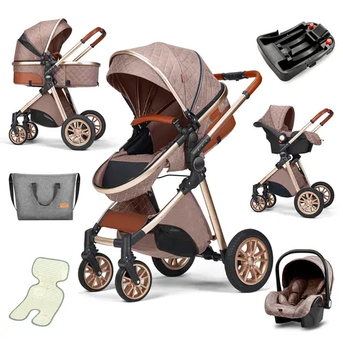 Wisesonle Luxury 3-in-1 High Landscape Baby Stroller with Reversible Seat Folding Pushchair for Comfortable Travel Vista Pram with Base