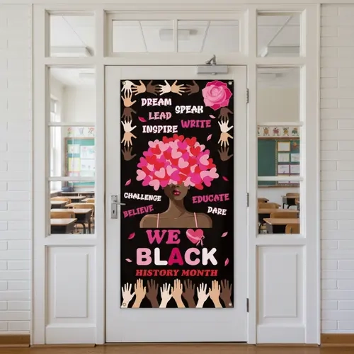 2D Valentine + BHM Door Decor Banner, Polyester Fabric Resists Fading Color, 71x35in Motivational Quote Sparks Talks, Rope for Quick Wall Mounting, Classroom Home Supplies for Teachers