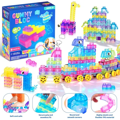 JoySpot Jelly Blocks for Toddlers Squishy Sensory Play, Stacking Toy Set Squeezable Stretchable Early Learning Construction Playset Multicolor Puzzle Blocks for Creative Play Safe for Tiny Hands tiktokshopbacktoschool Transparent Building Blocks Stem