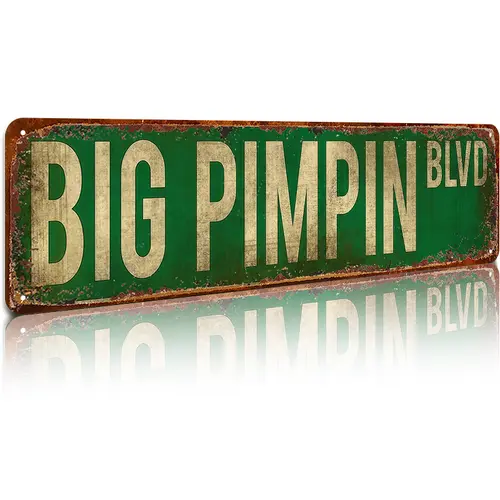 Vintage Big Pimpin Boulevard Durable Metal Aluminum Speciality Plaque - 16x4 in Mountable American Style Speciality Sign, Pre-Drilled Hang Decor for Home, Bar (Indoor/Outdoor Gift)