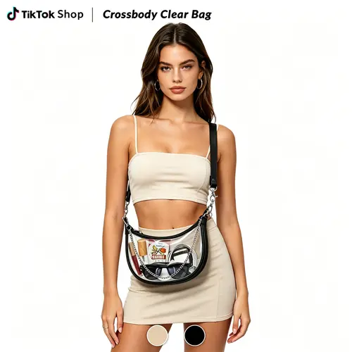 Runlight Women's See-Through Single Strap Crossbody Shoulder Handbag - Stadium Event Sports Fan Accessory Made for Concerts, Festivals, Games, Transparent