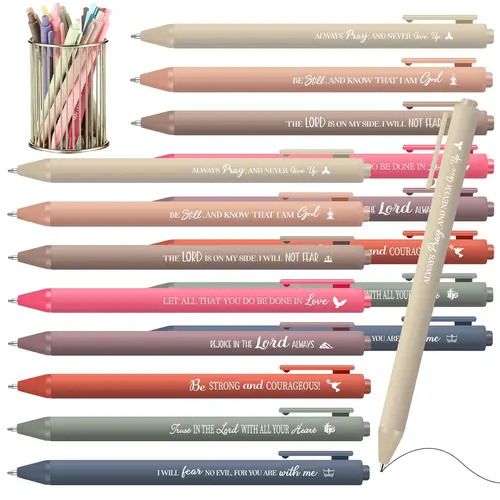 Christian Bible Verse Ballpoint Pens (16/32-Piece Light Color Multicolor Set) - 0.7mm Plastic Body, Retractable Tips, Unique Quotes, Religious Gifts for Office & School Use