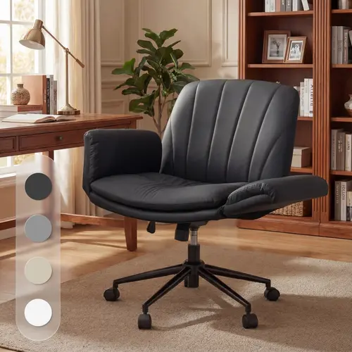 【Deals for you】Dowinx Criss Cross Chair with Five-Level Adjustable Arms and Wheels - Comfortable Ergonomic PU Leather Swivel Vanity Chair - Computer Makeup Gaming Chair for Home Office, Bedroom, Vanity Room
