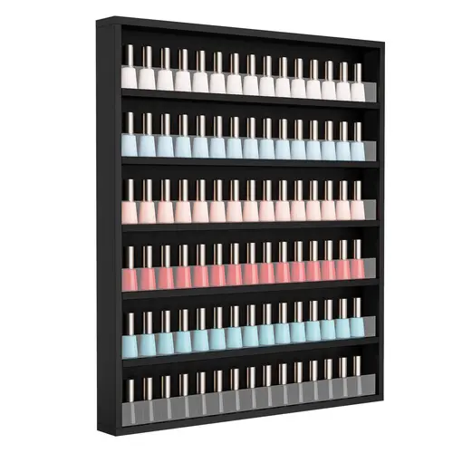 OmySalon 6-Tier Sturdy Acrylic Wall-Mount Adjustable Shelf - 120-Bottle Capacity Holder for Nail Polish, Perfumes, Essential Oils - 5-min Installation Commercial Salon Furniture