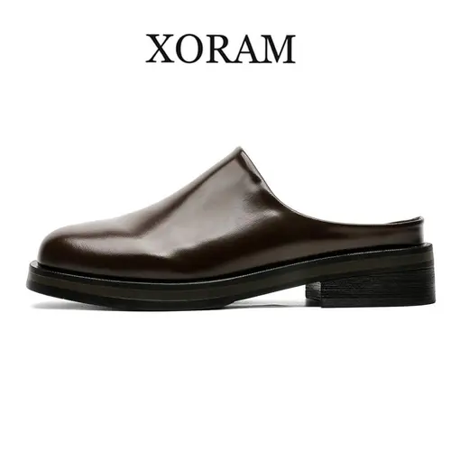 XORAM Men's Fashionable Leather Mules, 2026 New Closed-Toe Slip-On Casual Clogs, All-Seasons Daily Wear Footwear for Any Occasion (74643-3)