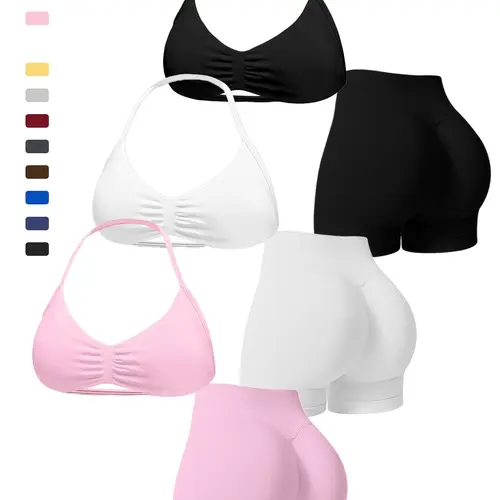 Women's Seamless Yoga Set with Bra, Gym Shorts and Sports Bra, Tight-Fitting Sportswear for All Seasons, 2 Piece Workout, Seamless Yoga Outfits, Seamless Workout Sets, Fitted Sportswear Set