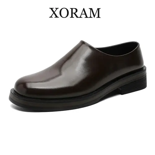 Men's Leather Mules - Casual Backless Design Height-Increasing Clogs, Round Toe Thick Sole Footbed Slip-On Loafers, Commuter Height-Increasing Summer Walking Shoes, Sizes M5.5-6/W7-7.5, M6.5/W8