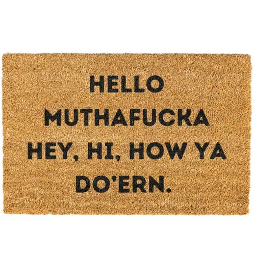 PVC Loofah Door Mat by Hello Mutha - Bold Door Message, Retro Look, Non-Slip PVC Material, Decorative, Indoor Use, Outdoor Suitable Letters Accent Mat