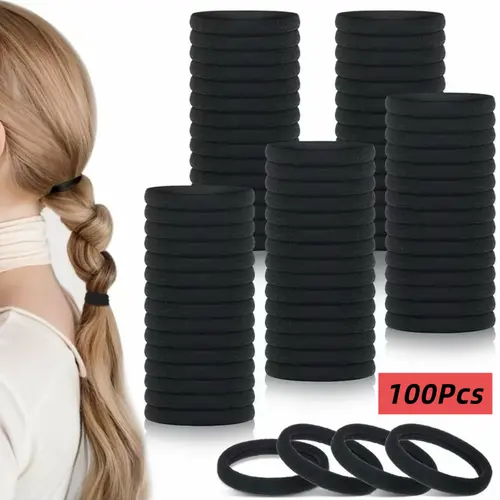 50/100-Piece Nylon Material Tiy Hairties, Thick Seamless Ponytail Holders for All Hair Types, Soft No-Damage Multiple Packs Accessories for Ponytail Hairstyles & Hair Care Routine