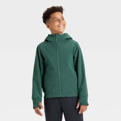 All In Motion Boys' Hooded Softshell Jacket - Midweight with Thumbholes, Thumb Hole Jackets, Zipper Front Jackets