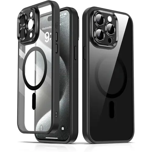 Clear Magnetic Phone Case for iPhone 17 16 15 14 13 12 11 Pro Max Case 16PLUS Clear  MagSafe Compatible with Reinforced Camera Protection Drop Protection Non-Yellowing Slim Protective Black Clear Case