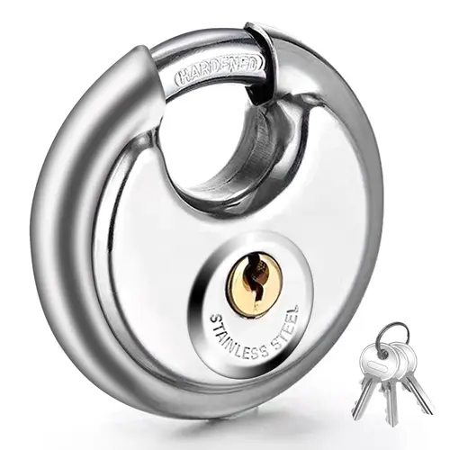 Keyed Padlock Stainless Steel Disc Lock with 2 Keys,  80mm, Heavy Duty Lock Outdoor Waterproof Storage Lock for Warehouse, Garage, Storage Locker, and Outdoors (1 Pack)