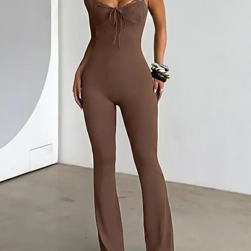 Women's Solid Color Sleeveless Jumpsuit, Casual Comfy Tight-fitting Jumpsuit for Summer, Fashion Women's Clothing for Everyday Wear, High Stretch Playsuit