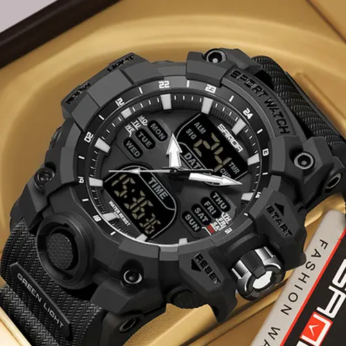Men's Waterproof Tactical Sport Multifunction Watch, Dual Display Quartz Clock, Military-Style Alarm & Stopwatch, Sanda 6126 Electronic Wristwatch, Digital Multifunctional Watch, Digital Analog Watch