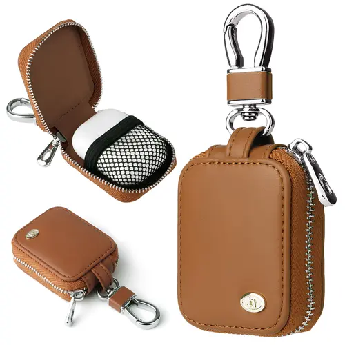 PUKEGM Universal Leather Protection Case for AirPods 1/2/3/Pro, Wired/Wireless Music Earphones & Headset - Dustproof, Waterproof, Anti-Scratch Travel Bag with Keychain, Mesh Pocket & USB Compatibility, Audio & Video Accessory