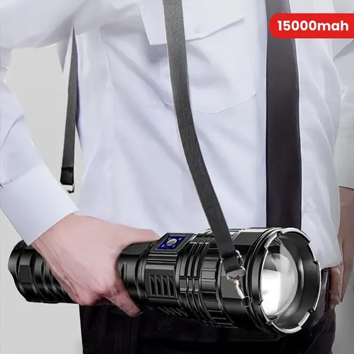 Super Bright LED Tactical Flashlight with 15000mAh Battery - Long Distance LED Light, USB Port Charging, Mobile Power Function, Digital Display, Great for Camping Trips, Hiking, Emergency, Camping & Hiking Accessory Power Bank Torch
